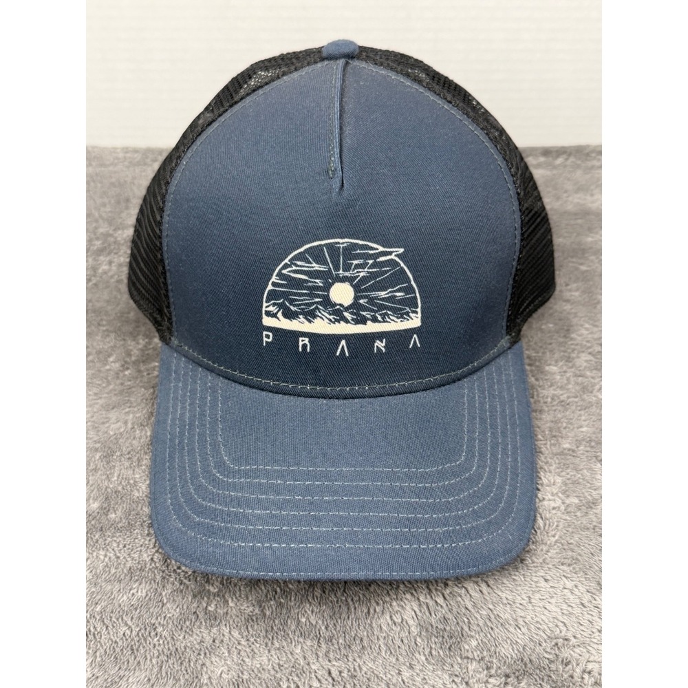 prAna Trucker Hat OS Blue Mesh Back Snapback Mountain Graphic